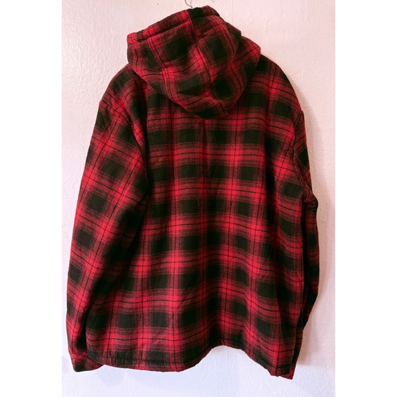 Elesuit Men's‎ Red Black Plaid Fleece Lined Hooded Flannel Jacket 2XL - Picture 6 of 12